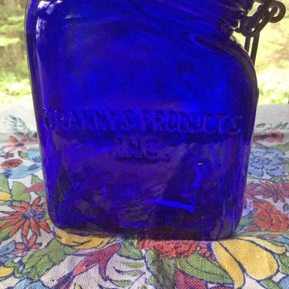 Cobalt Blue Canister Granny's Wire/Bail Slanted Lid Vintage Italy . - Picture 3 of 9